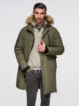Ombre Alaskan men's winter jacket with detachable fur from the hood - dark olive green