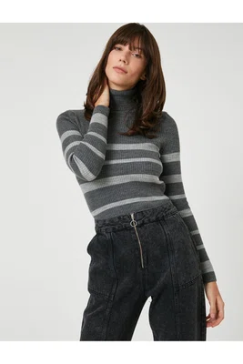Koton Pletené zboží Rolák Svetr Slim Fit Kašmír Texturou