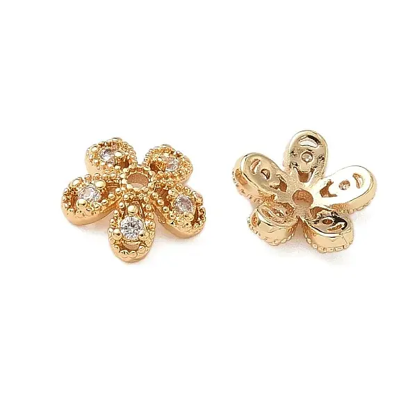 Brass Micro Pave Clear Cubic Zirconia Bead Caps