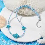 Synthetic Turquoise Starfish & Turtle & Seed Beaded Necklace for Women