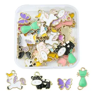 30Pcs 4 Style Alloy Enamel Pendants
