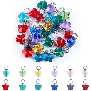 96Pcs 12 Colors Faceted Transparent Glass Charms