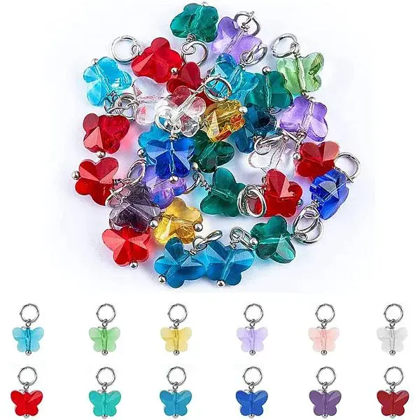 96Pcs 12 Colors Faceted Transparent Glass Charms