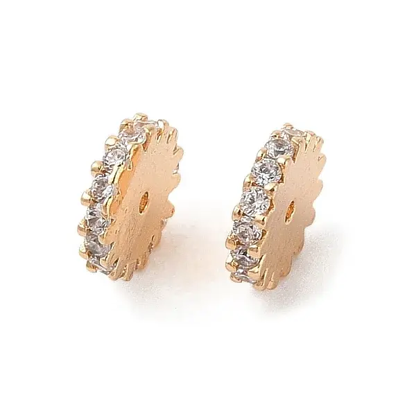 Brass Micro Pave Clear Cubic Zirconia Beads