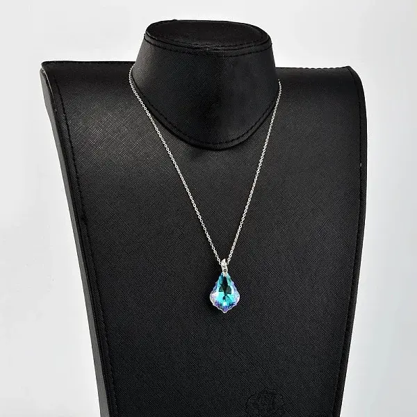 Teardrop AB Color Plated Electroplate Glass Pendant Necklaces