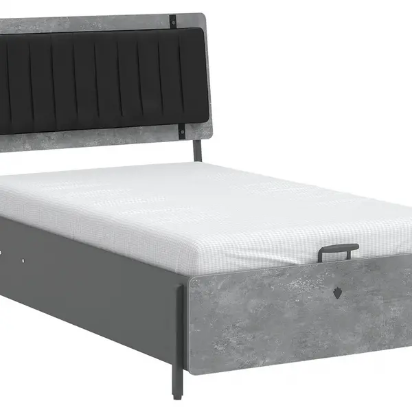 Postel s usb a úložným prostorem 120x200cm pluto - šedá/černá