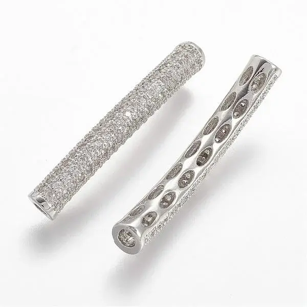 Brass Micro Pave Cubic Zirconia Tube Beads