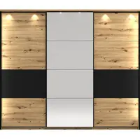 Posuvná skriňa 270 so zrkadlom a led rámom nathan - dub artisan/čierna