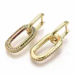 Brass Micro Pave Cubic Zirconia Dangle Hoop Earrings
