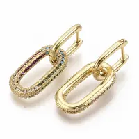 Brass Micro Pave Cubic Zirconia Dangle Hoop Earrings