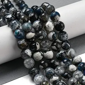 Faceted Natural Fire Crackle Agate Beads Strands