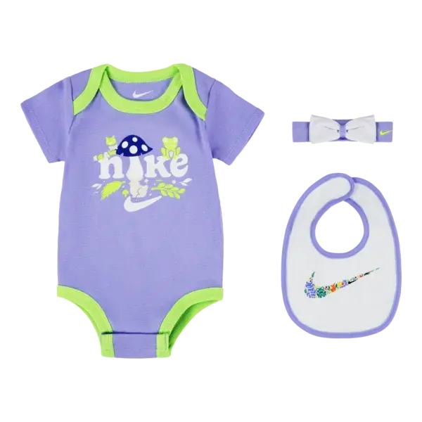 Nike forest foragers headband. bodysuit & bib 3-piece set 0-6m