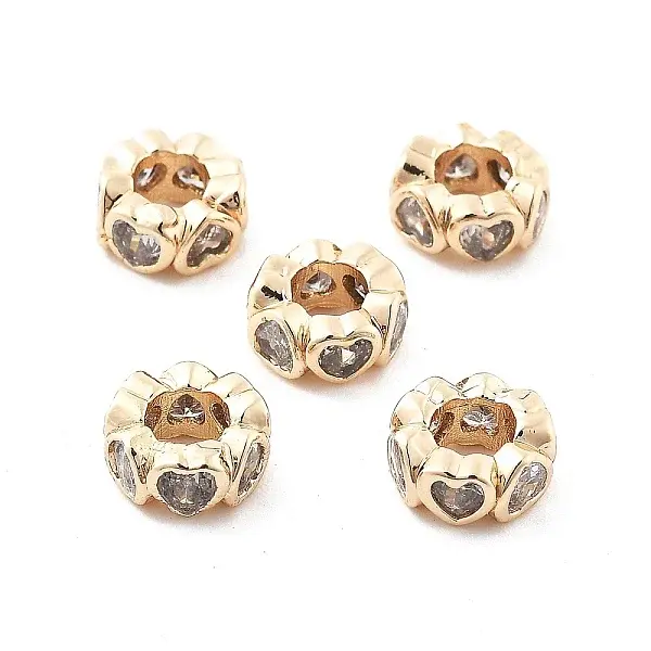 Brass Micro Pave Clear Cubic Zirconia Beads