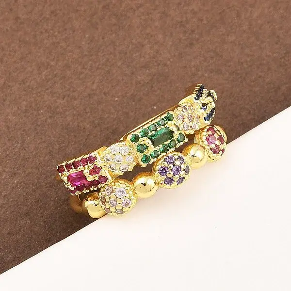 Brass Micro Pave Cubic Zirconia Cuff Rings for Women