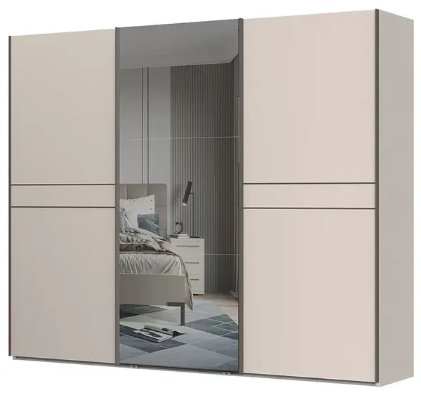 Posuvná šatní skříň se zrcadlem 272 baptiste-béžová - s led osvětlením