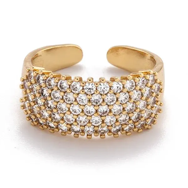 Brass Micro Pave Clear Cubic Zirconia Cuff Rings