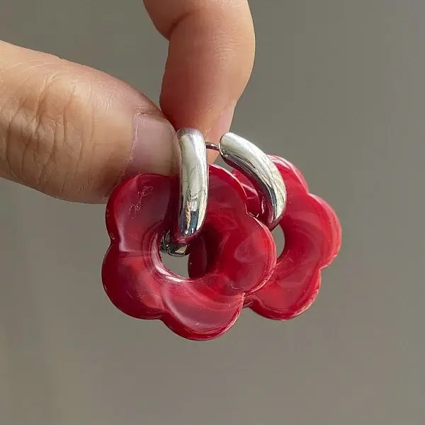 Flower Stainless Steel Acrylic Hoop Earrings