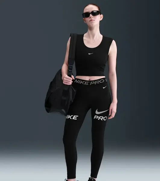 Nike Pro Womens Mid-Rise 7/8 Mesh-Panel Graphic Leggings M