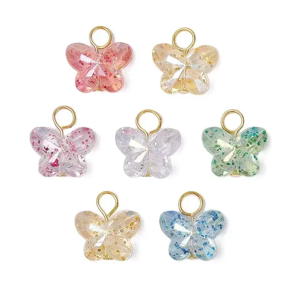 Transparent Acrylic Beads with Iron Flat Head Pins Pendants