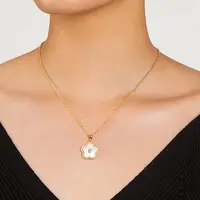 Brass Pave Cubic Zirconia Flower Shape Pendant Necklaces for Women