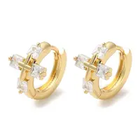 Brass Pave Clear Cubic Zirconia Hoop Earrings