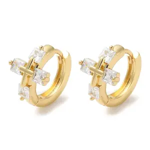 Brass Pave Clear Cubic Zirconia Hoop Earrings