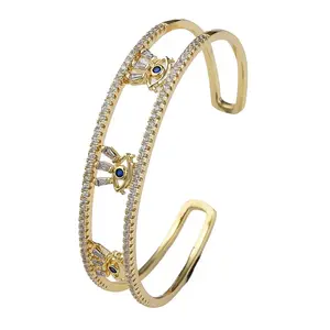 Cubic Zirconia Evil Eye Open Cuff Bangle