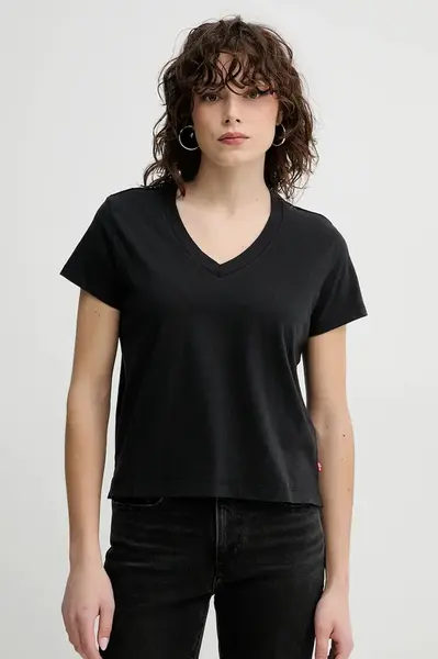 Tričko Levi's BOXY VNECK TEE černá barva, A8774