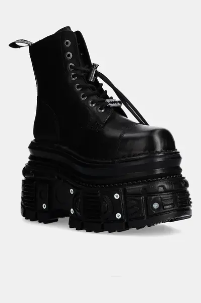 Kožené workery New Rock CRUST NEGRO + TANK NEGRO TORNILLOS E-34 dámské, černá barva, na platformě, M-MILI083CCT-C4