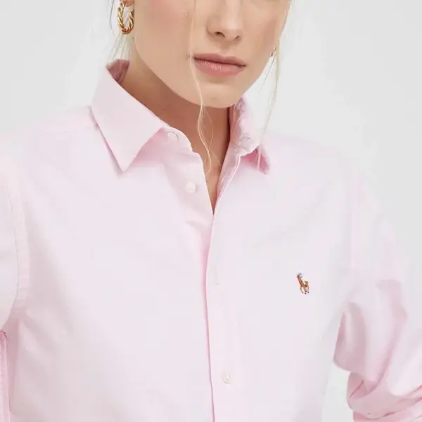 Bavlněná košile Polo Ralph Lauren růžová barva, regular, s klasickým límcem, 211891377