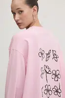 Bavlněné tričko s dlouhým rukávem Moschino Jeans růžová barva, 1208 3229