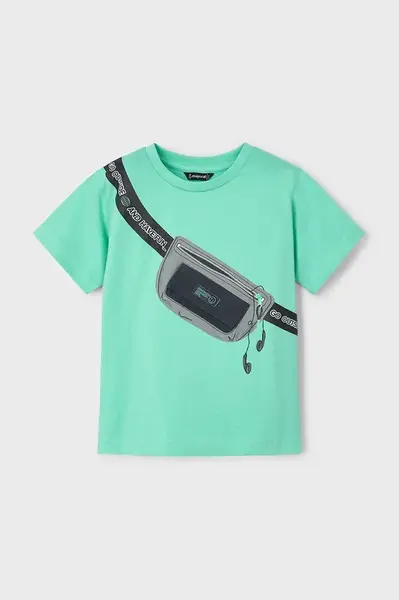 Dětské bavlněné tričko Mayoral zelená barva, s potiskem, 3036