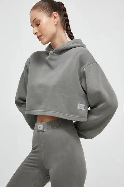 Mikina Reebok Classic dámská, šedá barva, s kapucí, hladká