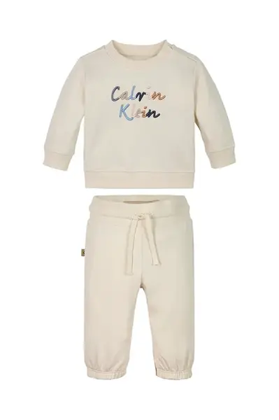 Dětská tepláková souprava Calvin Klein Jeans béžová barva, IN0IN00307