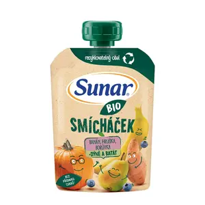 Sunar BIO Smícháček Banán, hruška, borůvka, dýně, batát kapsička 100 g