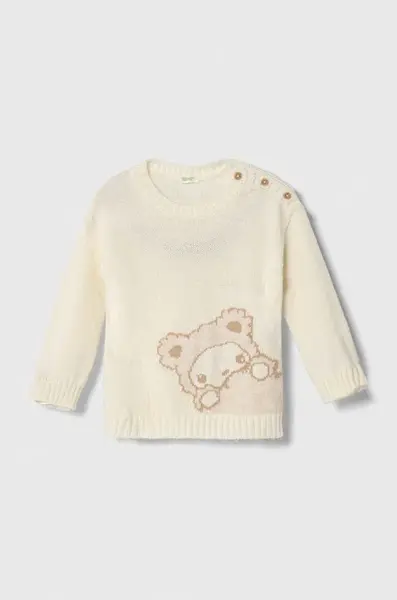 Dětský svetr s příměsí vlny United Colors of Benetton béžová barva