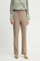 Kalhoty Guess NEW ZOE dámské, béžová barva, jednoduché, high waist, W5RB30 KCMU2