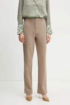 Kalhoty Guess NEW ZOE dámské, béžová barva, jednoduché, high waist, W5RB30 KCMU2