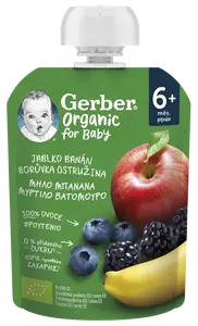 GERBER Organic kapsička jablko, banán, borůvka a ostružina 90 g