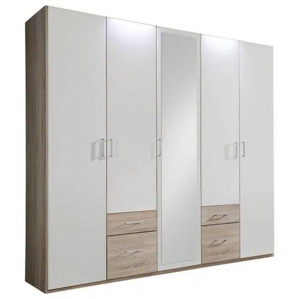 MID.YOU ŠATNÍ SKŘÍŇ SE ZRCADLEM, bílá, barvy dubu, 225/210/58 cm