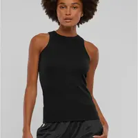 Women's Racer Back Rib Tank Top - Black