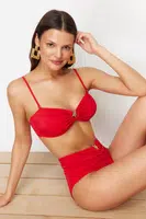 Trendyol Red Strapless Premium Accessorized Mix&Match Bikini Top