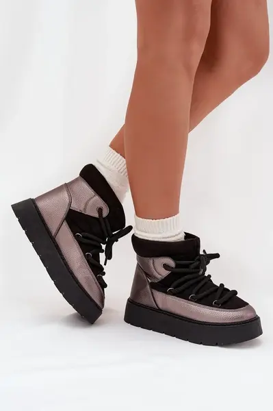 Boto Nízké dámské sněhule s hřejivým kožíškem a silným šněrováním černé Xarina