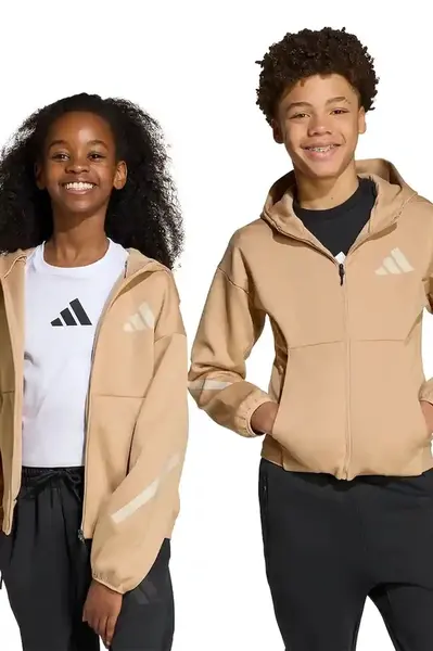 Dětská mikina adidas hnědá barva, s kapucí, s potiskem, JW4004