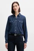 Džínová košile United Colors of Benetton dámská, modrá barva, regular, s klasickým límcem