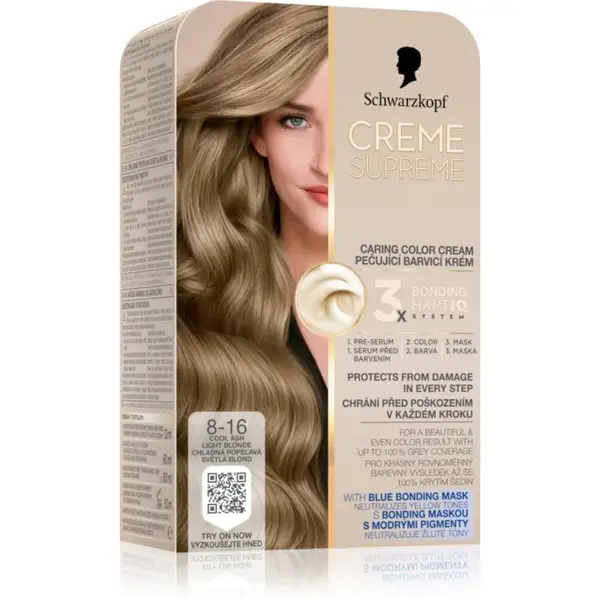 Schwarzkopf Creme Supreme permanentní barva na vlasy odstín 8-16 Chladná popelavá světlá blond 60 ml