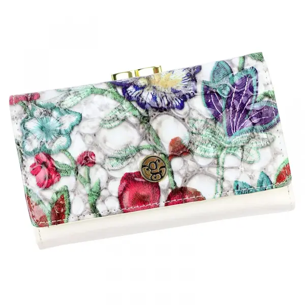 Dámská kožená peněženka bílá/květiny - Gregorio Gerson new