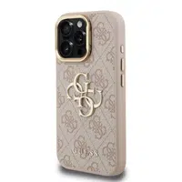 Zadní kryt Guess PU 4G Metal Logo Stand Camera Frame pro Aplle iPhone 15 Pro Max, růžová