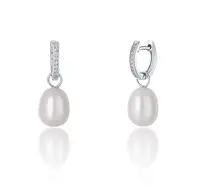JwL Luxury Pearls Strieborné kruhové náušnice á la vojvodkyňa Kate s pravou perlou a zirkónmi 3v1 JL0685