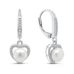 Brilio Silver Elegantné strieborné náušnice s perlou a zirkónmi EA87